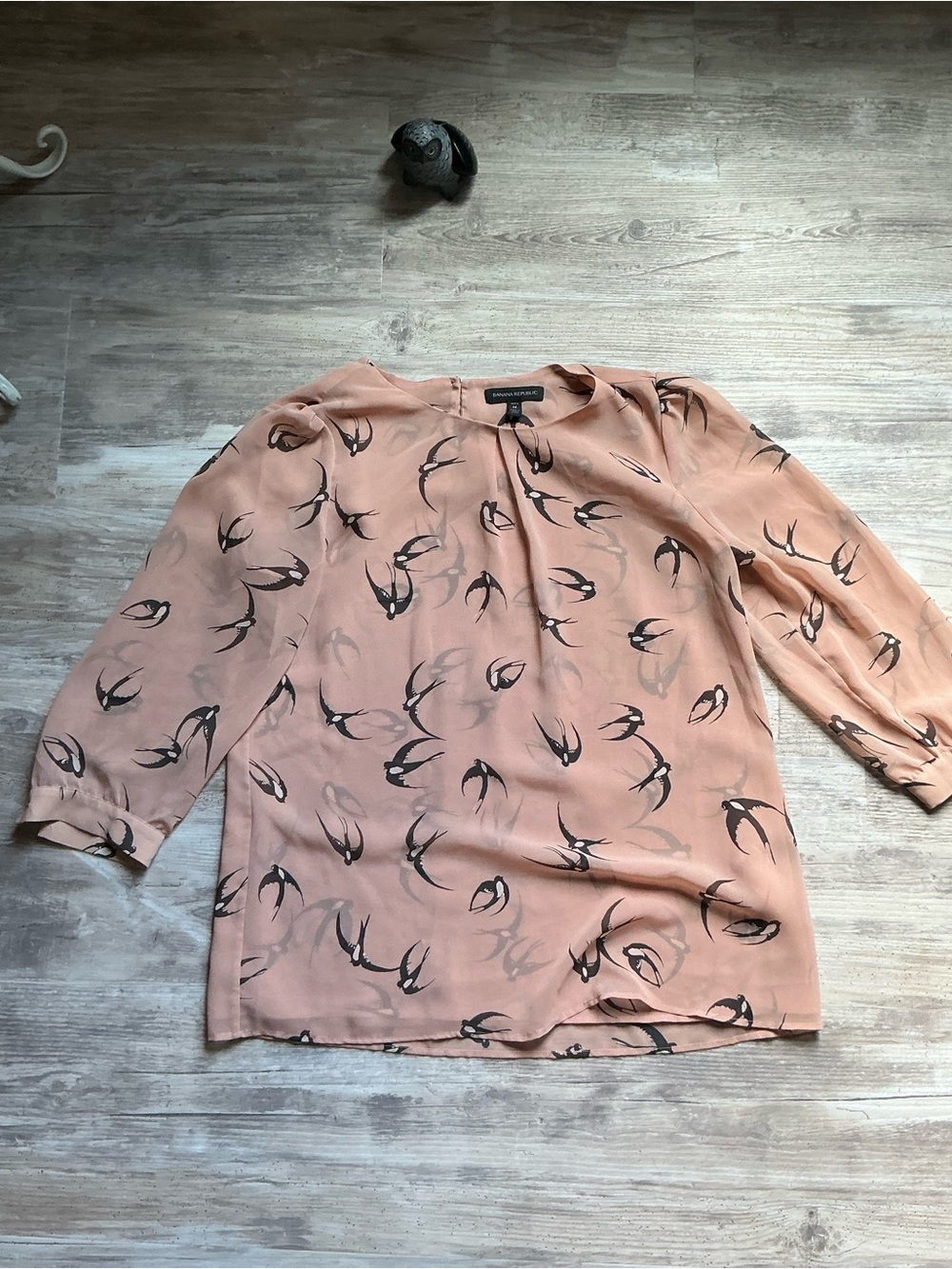 Banana Republic Peach Bird-Print Long-Sleeve Blouse